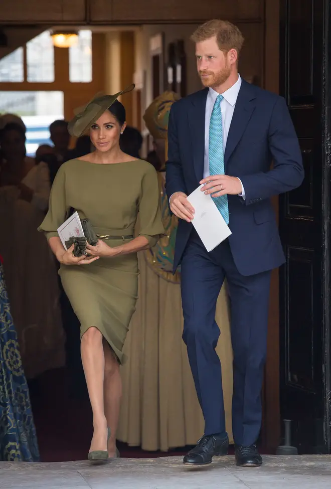 Harry and Meghan at the christening of Prince Louis