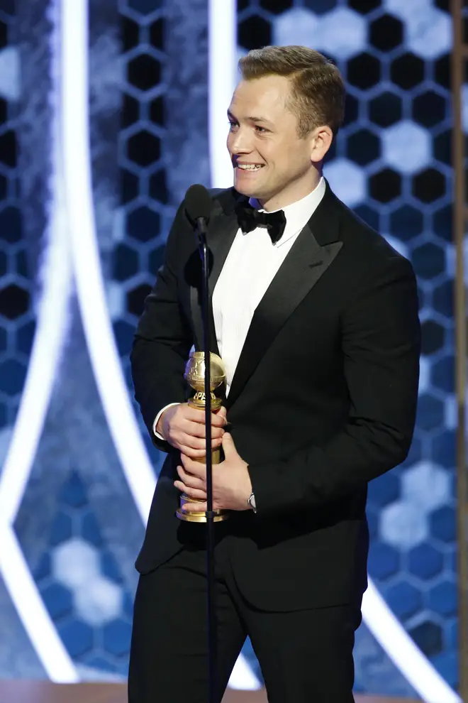 Taron Egerton after winning his Golden Globe