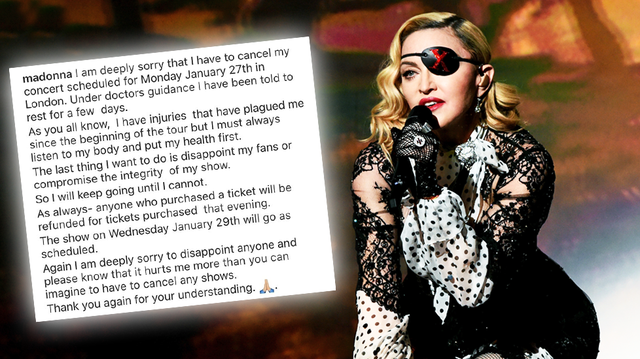 Madonna cancels first London show due to injuries