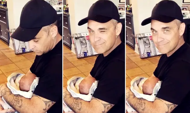 Robbie Williams holds newborn son Beau in adorable video shared by wife Ayda Field