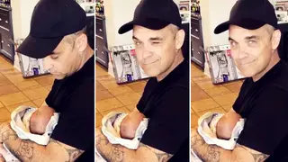 Robbie Williams holds newborn son Beau in adorable video shared by wife Ayda Field