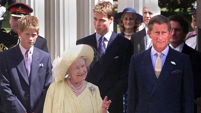 Queen Mother with Harry, William and Charles