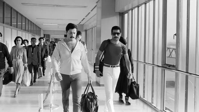 Freddie Mercury of Queen at Fukuoka Airport, on the Hot Space Japan tour, Fukuoka, Japan, 19 October 1982.