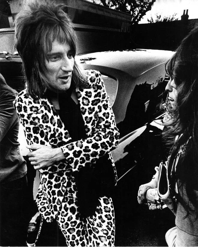 Rod Stewart posed backstage at the Oval Cricket Ground, London before the Faces Concert on September 18, 1971