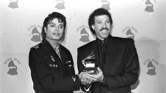 Michael Jackson and Lionel Richie with their Grammy Award for 'We Are The World'