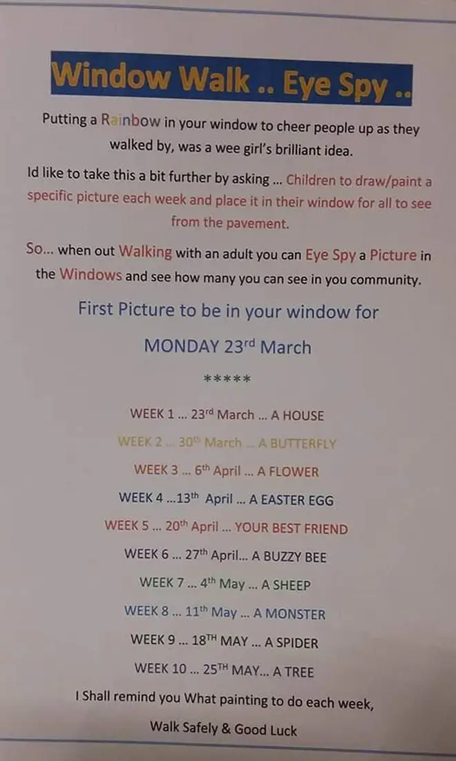 An example of a window walk schedule for children