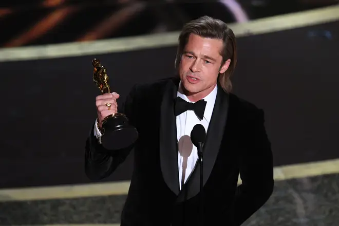 Brad Pitt accepts the Actor in a Supporting Role award for 'Once Upon a Time...in Hollywood' onstage during the 92nd Annual Academy Awards at Dolby Theatre on February 09, 2020