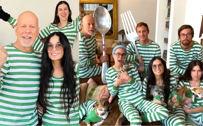Bruce Willis and Demi Moore wear matching pyjamas as they self-isolate together with their children