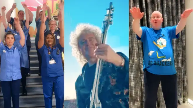 Brian May and Matt Lucas in the video for 'Get Up'