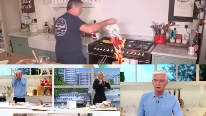 John Torode's towel catches fire on This Morning