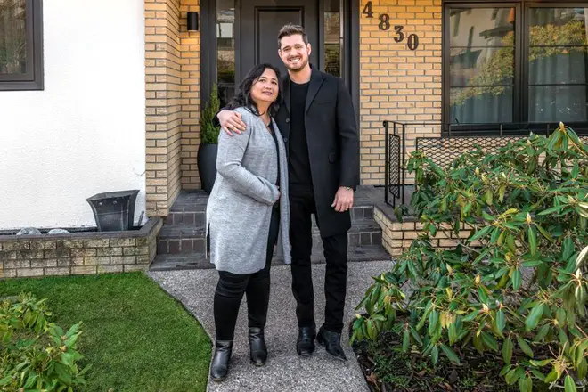 Michael Bublé with Minette outside the house his grandfather built