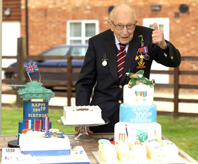 Captain Tom Moore celebrating his 100th birthday