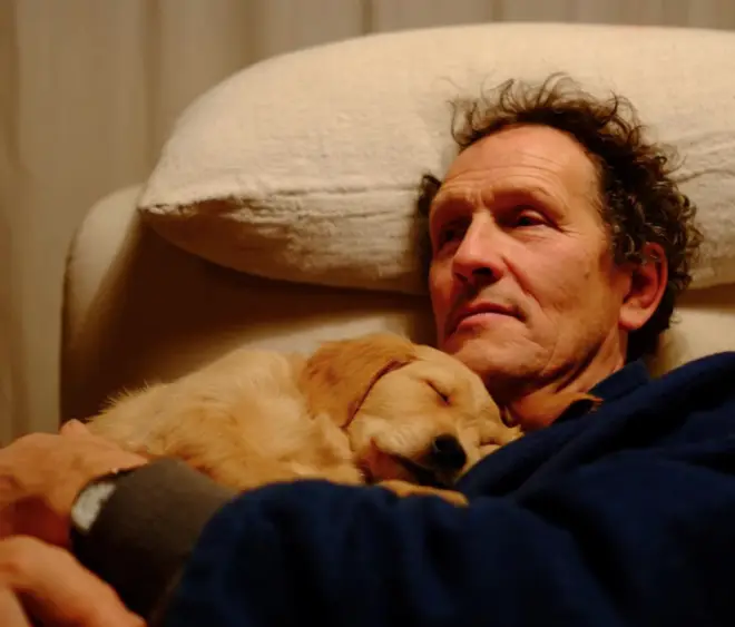 Monty Don pictured with Nigel as a puppy