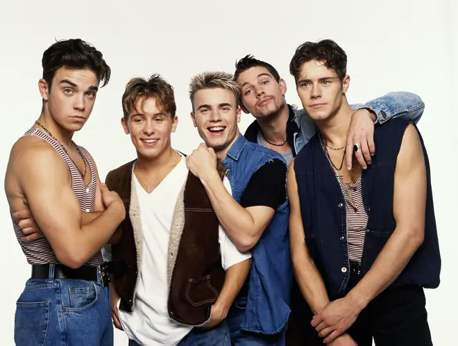 Take That pictured in 1992. Left to right: Robbie Williams, Mark Owen, Gary Barlow, Jason Orange and Howard Donald.
