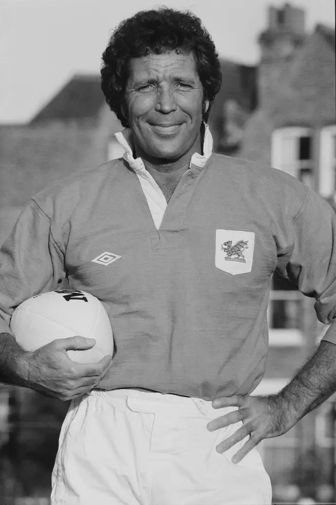 Tom Jones pictured wearing a Welsh rugby kit in September 1983