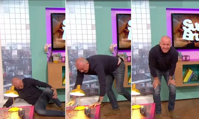 Tim Lovejoy takes a tumble on Sunday Brunch show and leaves viewers in stitches
