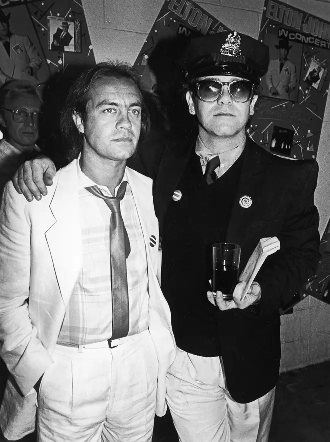 Linda says Bernie Taupin persuaded Elton to call off the wedding. Pictured, Bernie and Elton
