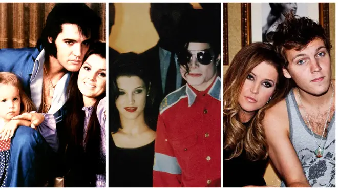 From left to right: Lisa Marie Presley with her father Elvis and mother Priscilla, ex-husband Michael Jackson and late son Benjamin Keough