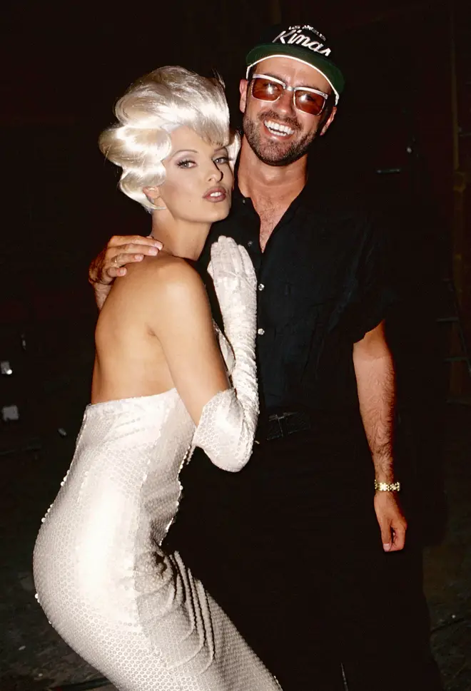inda Evangelista and George Michael during the "Too Funky" video shoot circa 1992 in Paris