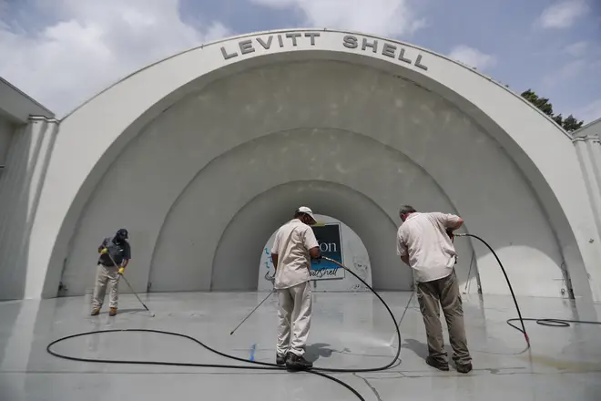 Vandals also targeted the Levitt Shell, a popular open-air concert amphitheatre