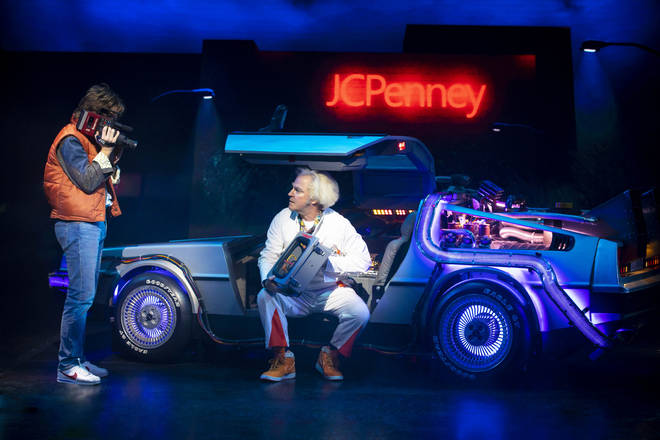 Olly Dobson as Marty McFly and Roger Bart as Doc Brown in Back to the Future The Musical