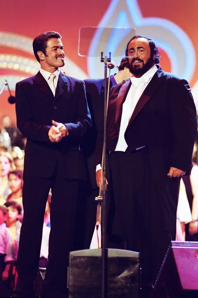Luciano Pavarotti and George Michael performed a duet together in aid of children's charities in Modena on June 6, 2000