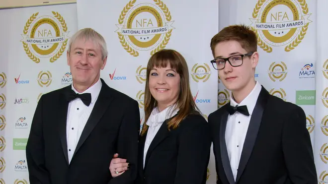 Archie Lyndhurst with parents Nicholas and Lucy in 2017