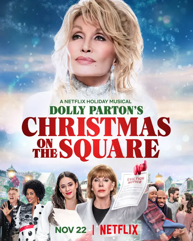 A poster for Dolly Parton's Christmas on the Square Netflix film