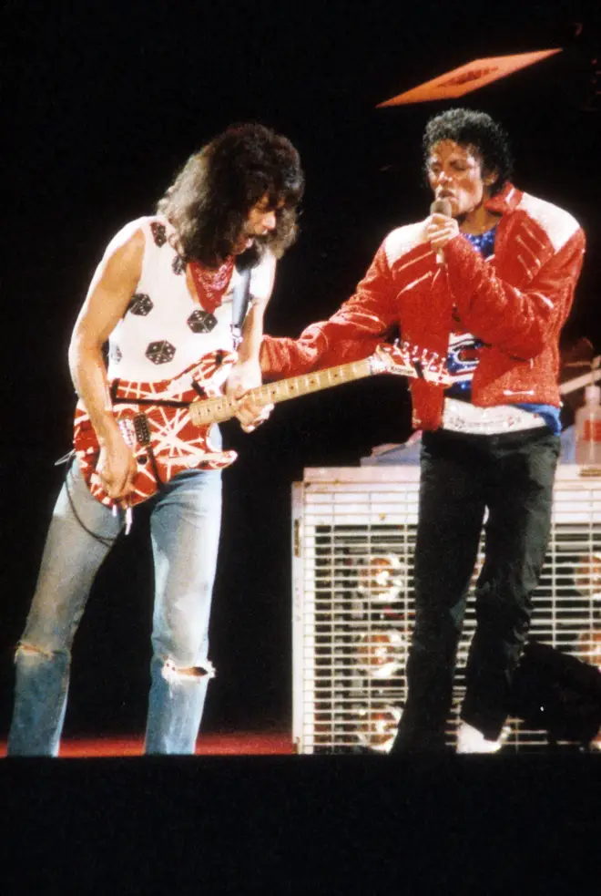 Eddie Van Halen and Michael Jackson performing 'Beat It' in 1984