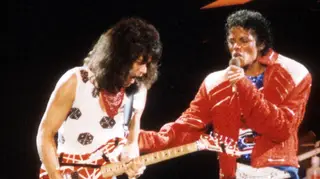 Eddie Van Halen and Michael Jackson performing 'Beat It' in 1984