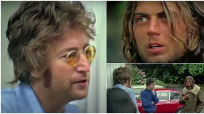 Footage from 1971 shows John Lennon having a conversation with a homeless man who had been living in the singer's garden, as he tries to convince the troubled fan that his famous songs aren't about him.