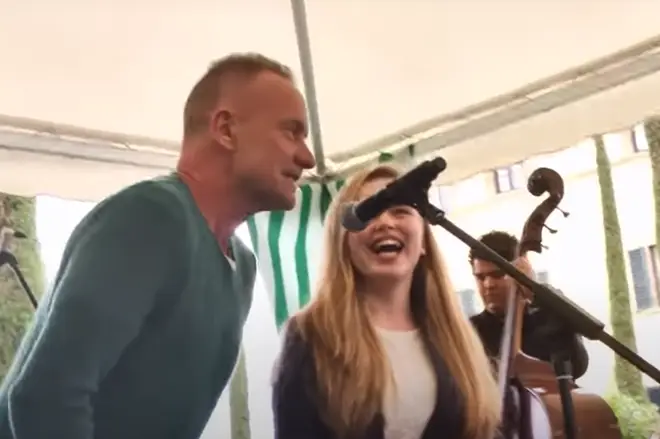 But it seems Sting can't resist joining in, and within moments The Police frontman jumps on stage to sing alongside the startled young performer.