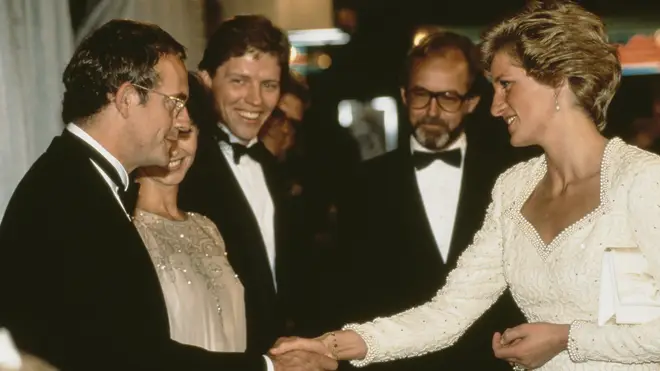 Princess Diana meeting Michael J Fox's co-stars including Christopher Lloyd at the Back to the Future Part III premiere in 1990