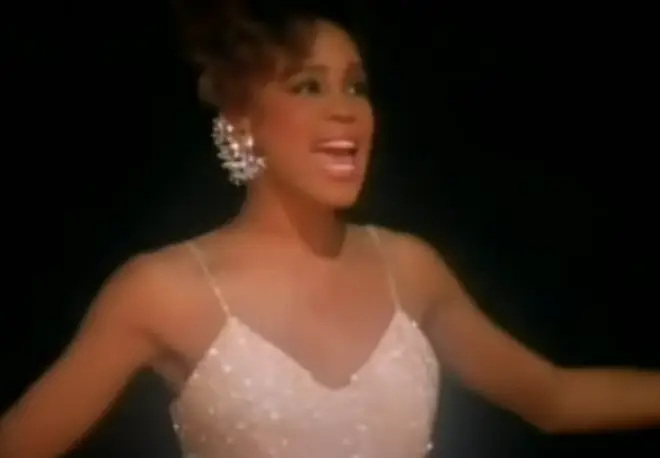 Filmed at Harlem's Apollo Theater in New York City, the music video shows Whitney (pictured) as an adult performer preparing to sing in front of an audience, who then has flashbacks of her time at a talent show as a young performer.