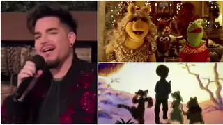 It's not everyday you see the lead singer from one of the world's greatest rock bands sings a Christmas classic accompanied by Disney characters. Pictured Adam Lambert, The Muppets and Winnie the Pooh