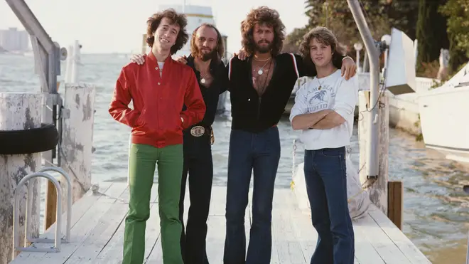 Months before his death in 1988, the Bee Gees announced Andy Gibb would be officially joining their group as the fourth member of the group. (L to R) Robin, Maurice, Barry and Andy Gibb.