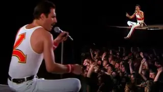 Queen were playing a concert at Milton Keynes Bowl in Buckinghamshire on June 5 when Freddie Mercury sat on the stage to play a singing game with the crowd