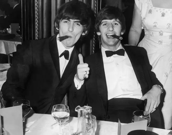 "He left this world as he lived in it, conscious of God, fearless of death, and at peace, surrounded by family and friends," the Harrison family said in a statement. Pictured, George and Ringo in 1964.