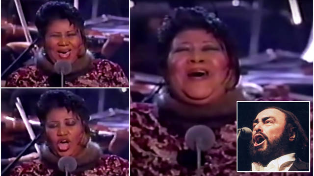 With just one listen to Pavarotti's rehearsal tape and with no time to practice, Sting introduced a brave Aretha to the stage to sing 'Nessun Dorma'