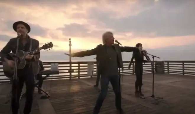 The sun rose at Jon Bon Jovi and his band sang the Beatles classic on a dock in Miami, Florida