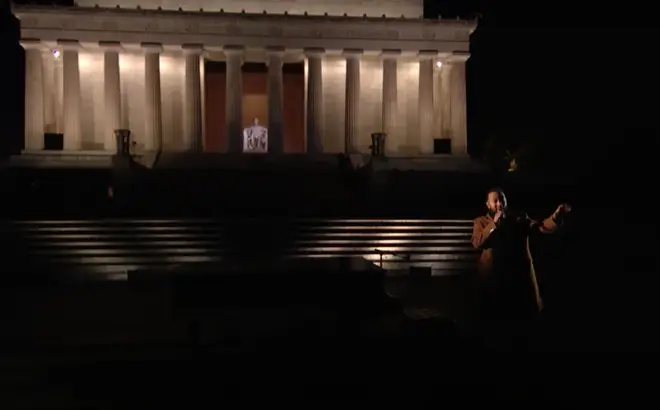 The star sang a stripped back version of the 1965 hit in front of Lincoln Memorial and stood and began singing the song with no accompanying music as his voice echoed out across the empty grounds.