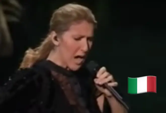 The fan-made video shows clips of Celine singing at stadiums across the world where the 'My Heart Will Go On' singer performs in each country's native language. Pictured singing in Italian dialect, Neapolitan.