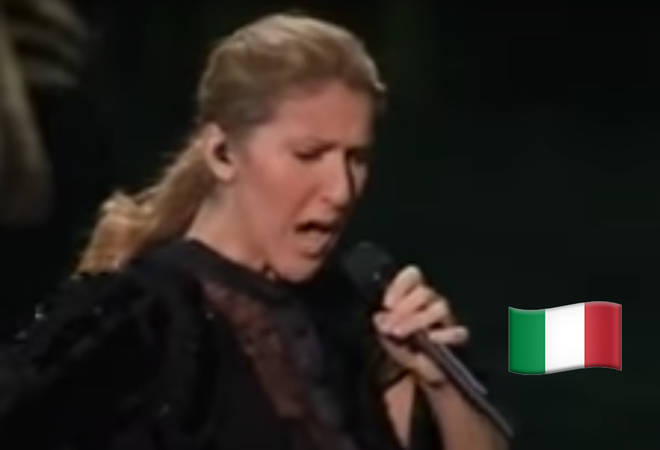The fan-made video shows clips of Celine singing at stadiums across the world where the 'My Heart Will Go On' singer performs in each country's native language. Pictured singing in Italian dialect, Neapolitan.