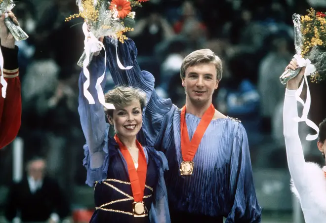 A UK poll conducted by Channel 4 in 2002 saw the glorious gold-winning moment be voted number 8 in the top 100 Greatest Sporting Moments. Pictured, Jayne Torvill and Christopher Dean winning gold in 1984.