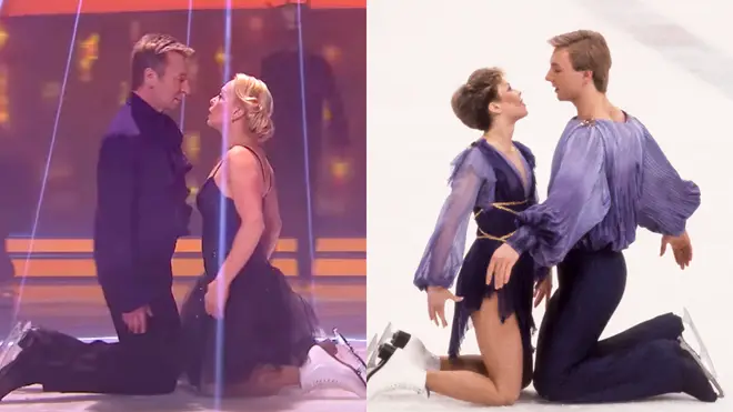 Jayne Torvill and Christopher Dean recreated their famous 1984 Olympic dance routine (right) on Dancing On Ice in 2014 (left)