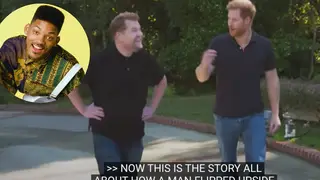Prince Harry raps 'Fresh Prince of Bel-Air' theme tune in James Corden interview - video
