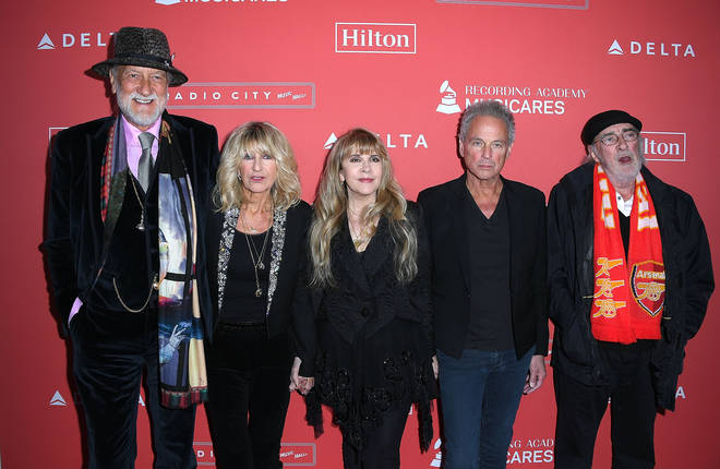 (L to R) Mick Fleetwood, Christine McVie, Stevie Nicks, Lindsey Buckingham, and John McVie of Fleetwood Mac at the 60th Annual GRAMMY Awards on January 26, 2018