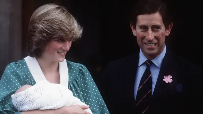 Prince William as a baby with parents Princess Diana and Prince Charles in 1982