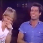 Vidoe has resurfaced of Olivia Newton-John and John Travolta laughing hysterically during a Grease interview in 1983 (pictured)