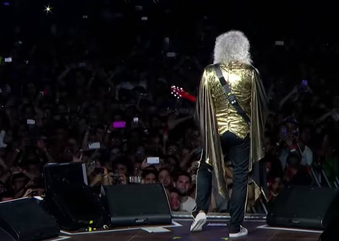 Brian May performed a guitar solo for the ecstatic Rock In Rio crowd (pictured).